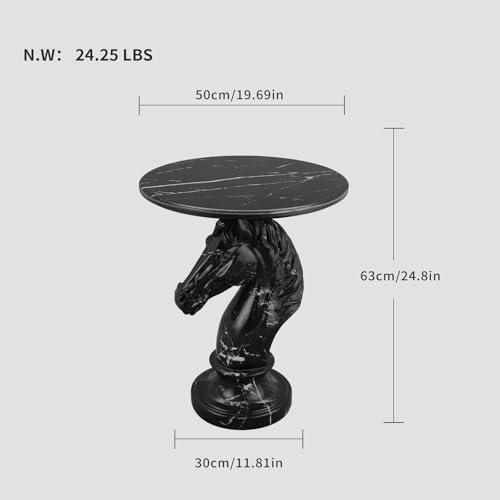 Modern Accent Table Living Room Horse Statue Black Stripe Contemporary‌ Faux Marble Night Stand Side Table with Horse Head Base Reception Area & Bedroom（Width 19.69" ——Tall 24.8"） - color: Black and White Striped Horse Head Table