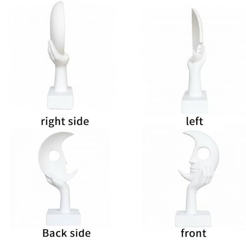 White Thinker Statue, Abstract Moon face Sculpture, Modern Home Decor Ornament, Suitable for Home, Desk, Study, Mantelpiece, TV Cabinet, Resin Statue - color: White, size: Large