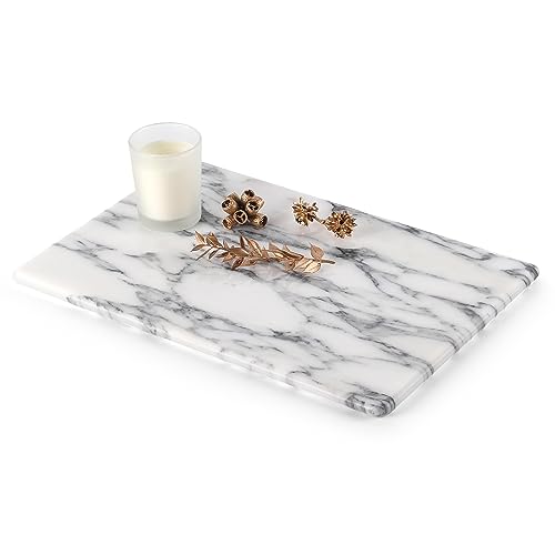 Koville Italian Natural Marble Cutting Board for Kitchen Pastry Bread Macaron Display, 12" x 8" Real Stone Slab Marble Cheese Board for Counter, Bathroom Perfume Tray Candle Plate (Arabescato) - color: Arabescato