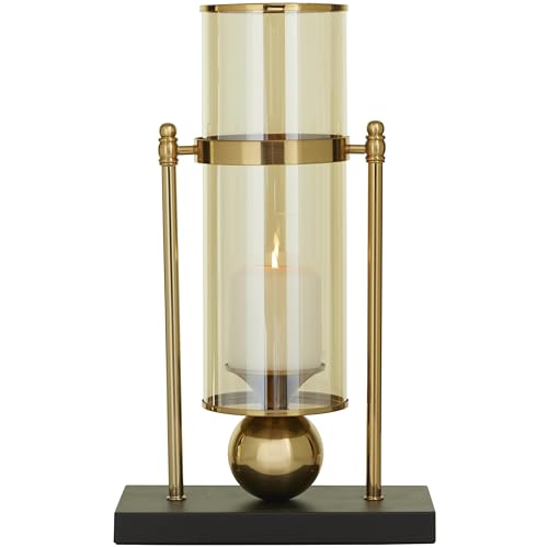 CosmoLiving by Cosmopolitan Metal Pillar Candle Holder with Metal Stand, 10" x 5" x 17", Gold