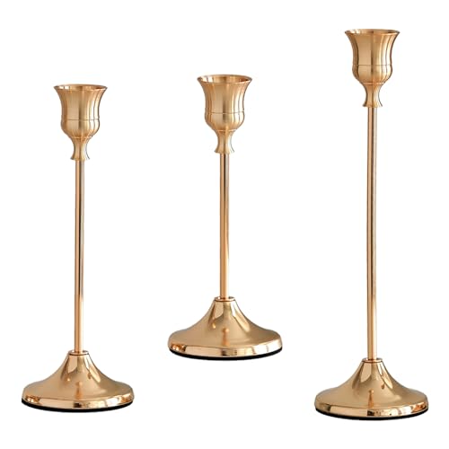 French Gold Candlestick Holders Set of 3, Metal Taper Candle Holders, Classic Decorative Candle Stick for Christmas, Wedding, Party, Dinner Tables,Home Décor - color: French Gold, size: 3PC
