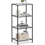 VASAGLE Bookcase, 4-Tier Bookshelf, Slim Shelving Unit for Bedroom, Bathroom, Home Office, Tempered Glass, Steel Frame, Ink Black ULGT028B61 - color: Ink Black, size: 4 Tiers (15.7"W x 37.4"H)