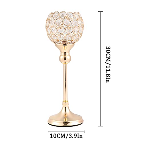 Vidisan Gold Crystal Tealight Candle Holders, Set of 2,Pillar Candle Holders Table Centerpieces for, Wedding, Home Decor，Party Housewarming Gift