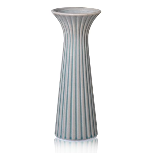 Vintage Blue Ceramic Vase for Home Decor, Small Rustic Farmhouse Vase for Pampas Grass, Decorative Flower Vases for Coffee Table, Shelf, Living Room Decor & Centerpiece - color: Rustic Blue