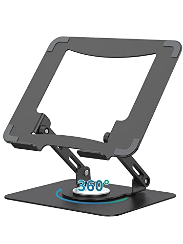 SOUNDANCE 360 Rotating Laptop Stand, Ergonomic Computer Riser for Desk, Adjustable Height Multi-Angle Metal Holder, Foldable Portable Notebook Elevating Base for Office & Home, Black - color: Black