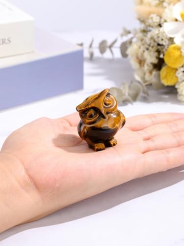 Jovivi Crystal Owl Decor Tiger Eye Healing Stone Crystal Pocket Owls Figurine Statue Hand Carved Polished Natural Gemstone Sculpture Home Office Desk Meditation Gift - color: Tiger Eye