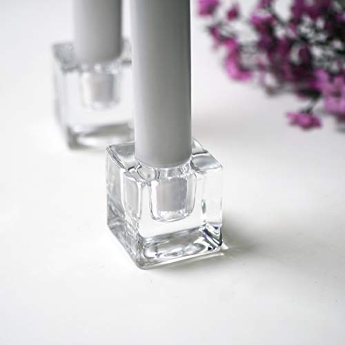 12PCS Square Glass Taper Candle Holders for Table Centerpiece. Decorative Crystal Candle Stick Holder Sets. Candle Stand for Wedding, Dinning, Party. - color: Transparent 12pcs