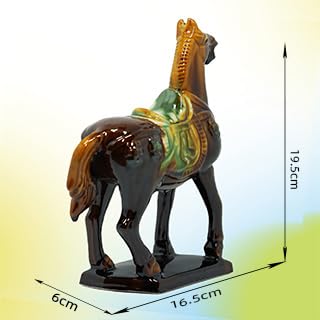 Handmade -Tang Dynasty Tri-Color Horse Sculpture Ceramic Horse-19cm Cultural Art Piece for Home,Bookcase or Office Decor (Brown) - color: Brown