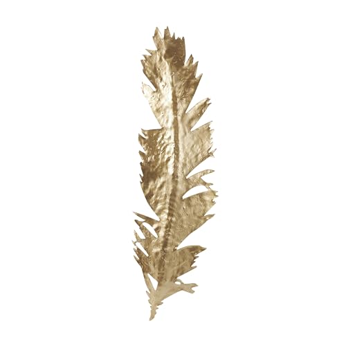 Deco 79 Polystone Bird Home Wall Decor Large Metallic Feather Wall Sculpture, Wall Art 14" x 2" x 47", Gold - size: 13.5"L x 2"W