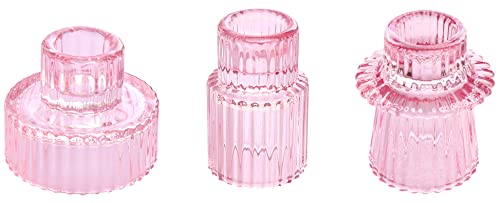 Vixdonos Pink Candlestick Holders Set of 3 Glass Candle Holders for Taper Candles,Pillar Candles and Tealight Candles - color: Pink, size: 3 Pcs
