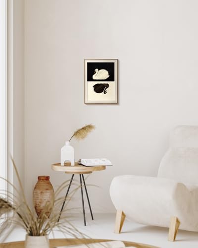 VIYYIEA Framed Wall Art for Living Room, Swan Canvas Prints, Vintage Home Decor, Animals Painting Picture, Bathroom Wall Decor Gifts for Friends or Family - 16L x 12W - color: Animals-【Black and White】, size: 16"L x 12"W