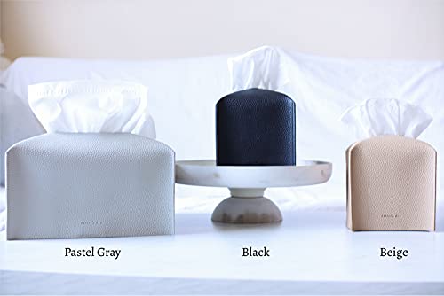 Tissue Box Cover Holder, Square with Bottom Belt by Carrot's Den - PU Leather Decorative Organizer for Tabletop, Bathroom, Car, Office | Beige - color: Beige