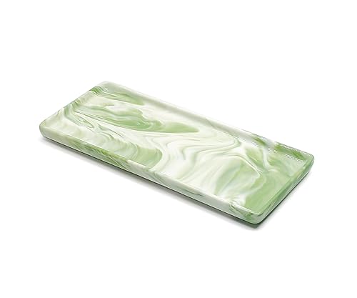 9.2" Porcelain Small Bathroom Tray, Ceramic Countertop and Vanity Tray for Cosmetics, Perfume, Jewelry, Candle - Kitchen Soap Tray for Kitchen Counter (Green) - color: Green, size: 9.2" x 3.6" x 0.6"