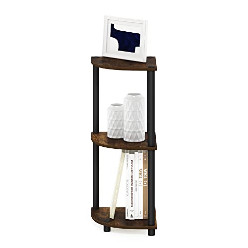Furinno TURN-N-TUBE Corner Shelf, 3-Tier Corner Bookshelf, Display Storage Shelves with Open Shelves, for Organization and Storage, Living Room, Home Office, Garage, Amber Pine - color: Amber Pine/Black, size: 3-Tier Round Tube