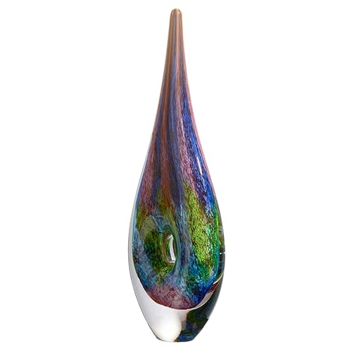 Luxury Lane Hand Blown Abstract Hollow Tear Drop Sommerso Art Glass Sculpture for Home Decor 14 inch Tall Centerpiece Table Decoration - size: 14" tall