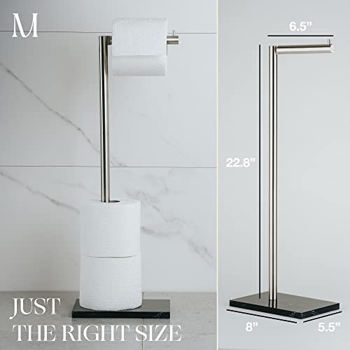 MARMOLUX ACC Free Standing Brushed Nickel Toilet Paper Holder Stand - 4 Jumbo Roll Bathroom Hardware - Standing Toilet Paper Holder - Stainless Steel Toilet Paper Stand - Brushed Steel/Black Marble - color: Steel Brushed/Black Marble