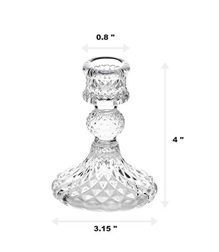 Taper Candle Holders Set of 2, Clear Glass Candlestick Holder Fit 0.8 Inch Candles, 4 Inch Tall Crystal Decorative Candle Stand Centerpiece for Table Wedding Dinning Party