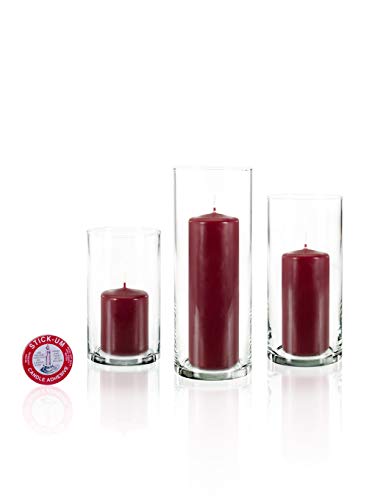 yummi Set of 36 Slim Pillars and Cylinder Vases - Burgundy - color: Burgundy