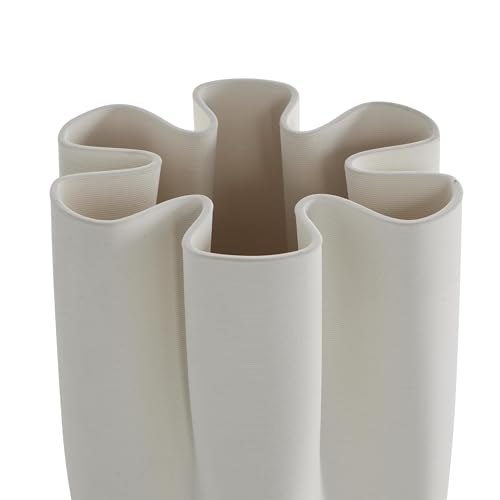 Deco 79 Ceramic Abstract Decorative Vase Ribbed Dimensional Folded Centerpiece Vase with Floral Shaped Rim, Flower Vase for Home Decoration 6" x 6" x 11", White - color: White, size: 6.4" x 5.6" x 11.4"