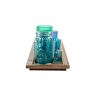 Creative Co-Op Wood Tray with 9 Blue & Green Glass Votive Holders - color: Blues