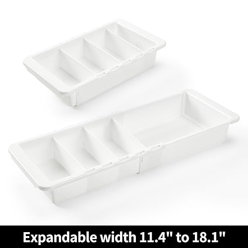 Plastic Drawers Organizer for Office Bathroom Bedroom Kitchen Desk - 1 Layers More White Storage Tray - Expandable 11.4-18.1 Inches (DEEP 2.3") - size: DEEP 2.3"