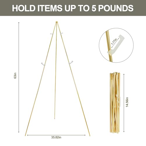 DANMO Easel Stand for Wedding Sign Poster 63'' Instant Display Easel for Floor Adjustable Metal Art Easel Gold 3 Pack - style: Gold 3 Pack