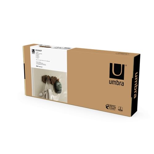 Umbra Picket Rail Hook Coat Rack, Aged Walnut (Pack of 3) - color: Walnut, size: 5-Hook (Pack of 3)