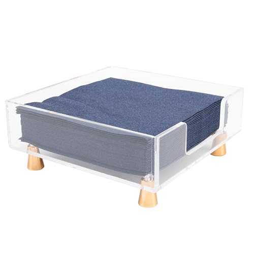 Acrylic Napkin Holder with Feet, LUVCOSY Acrylic Cocktail Napkin Holder, Clear Napkin Tray, Unique Gold Feet Design, Napkin Dispenser for Table, Bar, Kitchen, Dining Room, 7x7 Inches - Square - color: Gold, size: Square