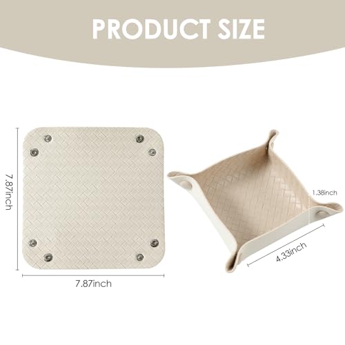 KINIVA 2 Pack PU Leather Jewelry Valet Tray for Men Women,Small Key Bowl for Entryway Table,Portable Travel Catchall Dice Tray (Square-White-2pcs) - style: Square-White-2pcs