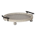 Kate and Laurel Bruillet Farmhouse Round Tray, 15 inch Diameter, Rustic Gray, Wooden Tray for Coffee Table - color: Gray