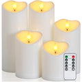 Raycare 3"x4"5" 6" 8" 8" Outdoor Waterproof Flameless Candles, Battery Operated LED Candles with Remote Control and Timer, Electric Fake Plastic Pillar Candles, Ivory White, Set of 5 - color: D3"xH4"5"6"8"8"-Ivory White