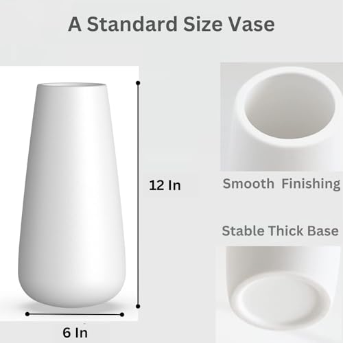 DECORPIA Premium Ceramic Vase for Pampas Grass - Flower Vase for Home Decor, Minimalism Style for Modern Table Shelf, Vases for Flowers for Kitchen Living Room (White, Extra Large) - color: White, size: 12 inches