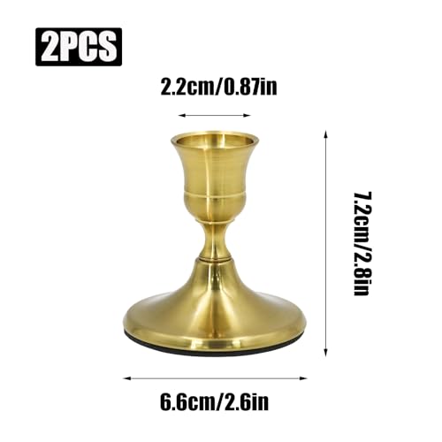 2 Pcs Gold Taper Candle Holders 2.8 Inch Vintage Short Skinny Metal Candlestick Holders for Table Centerpieces - color: Gold