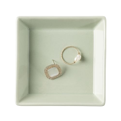 Mecaikru Ceramic Trinket Dish, Ring Tray, Decorative Jewelry Dish for Earrings Necklaces Watch Keys for Women (green square) - color: green