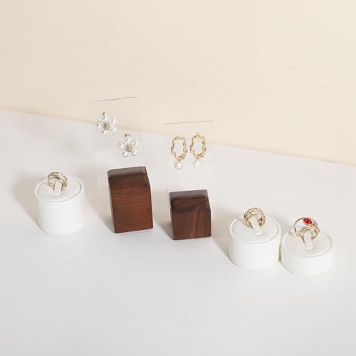 GemeShou 3pcs White Ring Display Stand for Selling, PU Leather Jewelry Ring display holder, Jewelry ring storage organizer for boutique store or Home Decor【Round-3 pcs】 - style: round