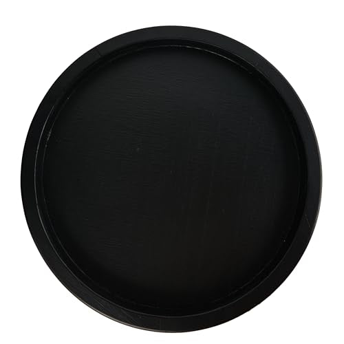 Creative Co-Op Farmhouse Decorative Round Wood Tray with Hobnail Edge, Black - color: Black, style: Tray