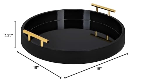 Kate And Laurel Lipton Modern Round Tray, 18" Diameter, Black and Gold, Decorative Accent Tray for Storage and Display - color: Black, size: 18"