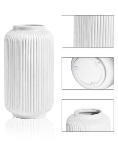 White Ceramic Vase, 8 Inch Modern Flower Vase for Bouquet and Pampas Grass, Matte Frosted Large Opening Decorative Vase for Farmhouse Table, Shelf Decor - color: Matte White02