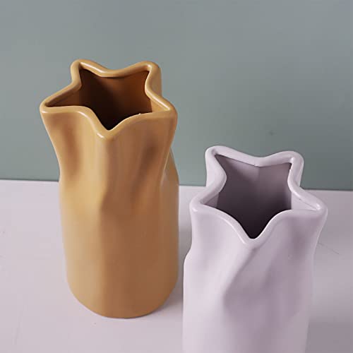 Nordic Ceramic Vase Modern Abstract Art Geometric Flower Plant Holder Decor - size: Yellow four petals