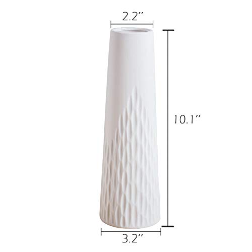 VanEnjoy 10 inch Desktop Minimalist White Ceramic Vases Home Office Decoration, Unique Speckle Finish Bud Vase for Flowers