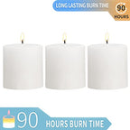 3×3 White Pillar Candles Set of 3 Unscented Handpoured Weddings, Home Decoration, Restaurants, Spa, Church Smokeless Cotton Wick 90 Hour - size: 3×3 white