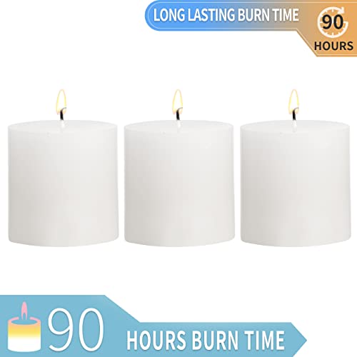 3×3 White Pillar Candles Set of 3 Unscented Handpoured Weddings, Home Decoration, Restaurants, Spa, Church Smokeless Cotton Wick 90 Hour - size: 3×3 white