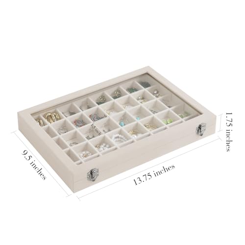 Stratalife Jewelry Organizer 40 Grid Jewelry Trays with Dust-proof Lid Velvet Earring Organizer Ring Holder Accessories Box Necklaces Earrings Storage for Women Drawers Cream - color: Beige, size: 40 Grid