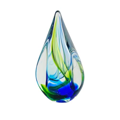 Yao Yuan Hand Blown Glass Sculpture Decor, Paperweight for Office Desk, Modern Glass Art Figurines Mediterranean Beach House Decor, Living Room Coffee Shelves Table Top Decoration - color: Green Blue