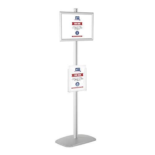 M&T Displays Free Standing Aluminum Display Stand Single Sided Document Brochure Sign Holder Front Loading Portrait Landscape Silver Snap Frame 1x(11x17) and Clear Acrylic Pocket 1x(8.5x11) Inch - color: Silver