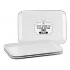 3 Pack Silver Plastic Serving Trays for Party - Silver Rim Serving Tray 8 x 11 Inch - Heavy Duty Dessert Trays for Food - Rectangular Party Serving Trays for Entertaining - color: White and Silver Rim