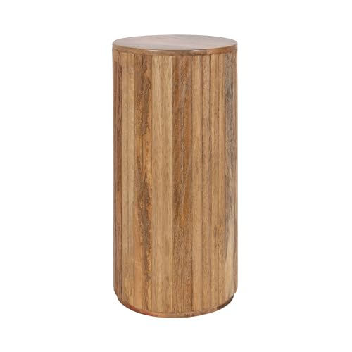 Kate and Laurel Reid Modern Wooden Ribbed Drink Table, 10 x 10 x 22, Natural Wood, Solid Wood Mini Table for Use as Pedestal Plant Stand Indoors or Small Nightstand Option