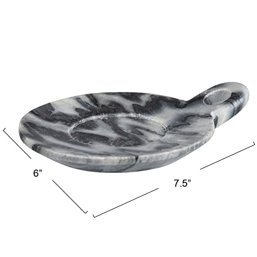 Hand-Carved Marble Dish with Handle, Grey - color: Gray, size: 7.5" x 6"