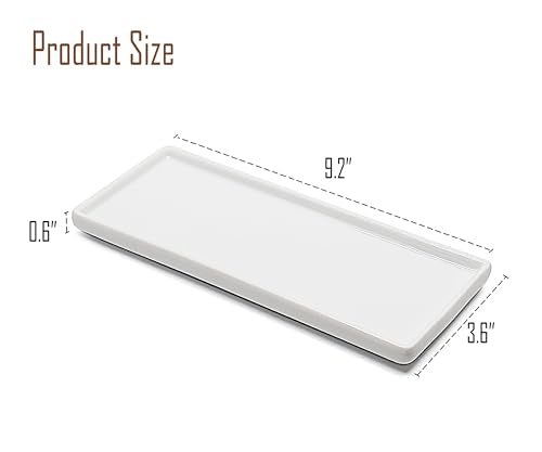 9.2" Porcelain Small Bathroom Tray, Ceramic Countertop and Vanity Tray for Cosmetics, Perfume, Jewelry, Candle - Kitchen Soap Tray for Kitchen Counter (White) - color: White, size: 9.2" x 3.6" x 0.6"