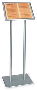 Displays2go Silver Finish Sign Frame And Double Pedestal Style Base, 17 x 48 x 10-3/4-Inch, Free Standing, Snap-Open Frame With Non-Glare Lens - color: Silver, size: 11” x 17”